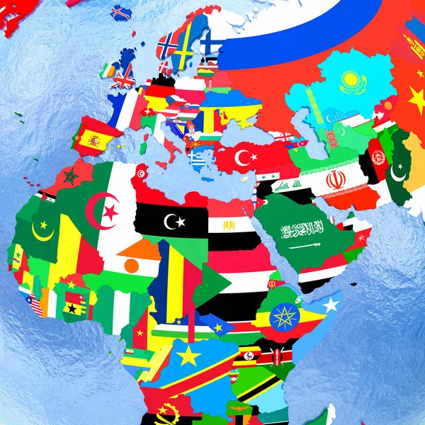 Región EMEA en el mundo político con banderas — Foto de Stock