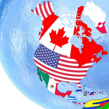 Kuzey Amerika bayrakları ile siyasi dünya üzerinde