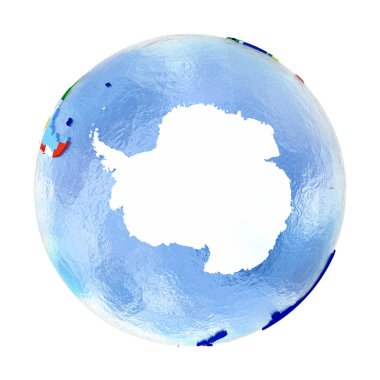 Antractic üzerinde beyaz izole bayrakları ile siyasi dünya üzerinde