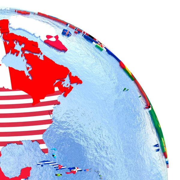 Northern Hemisphere on political globe with flags — Stock Photo, Image