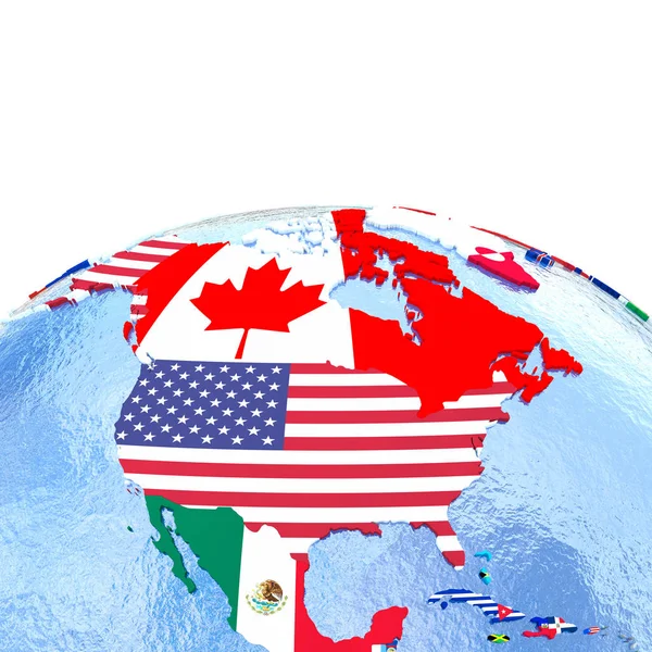 North America on political globe with flags — Stock Photo, Image