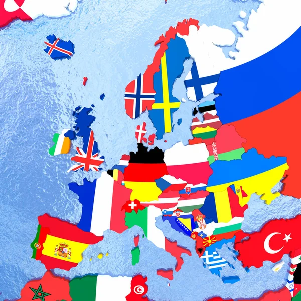 L'Europa sul globo politico con le bandiere — Foto Stock