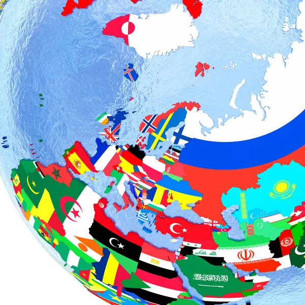 Europa auf politischem Globus mit Fahnen — Stockfoto