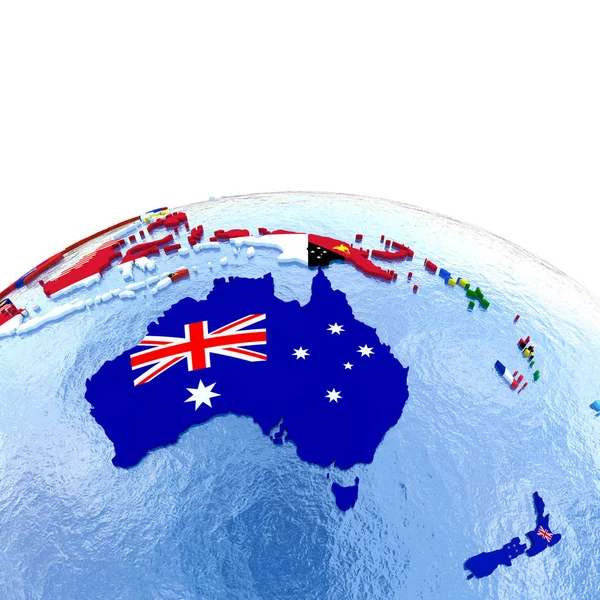 Australia on political globe with flags — Stock Photo, Image