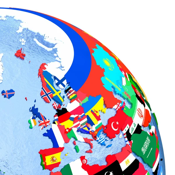 Європа на політичні земної кулі з прапорами — стокове фото