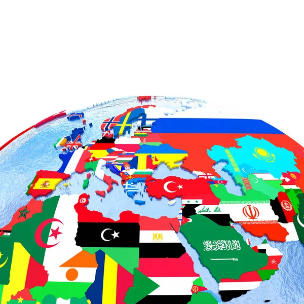 EMEA bölgesi bayrakları ile siyasi dünya üzerinde — Stok fotoğraf