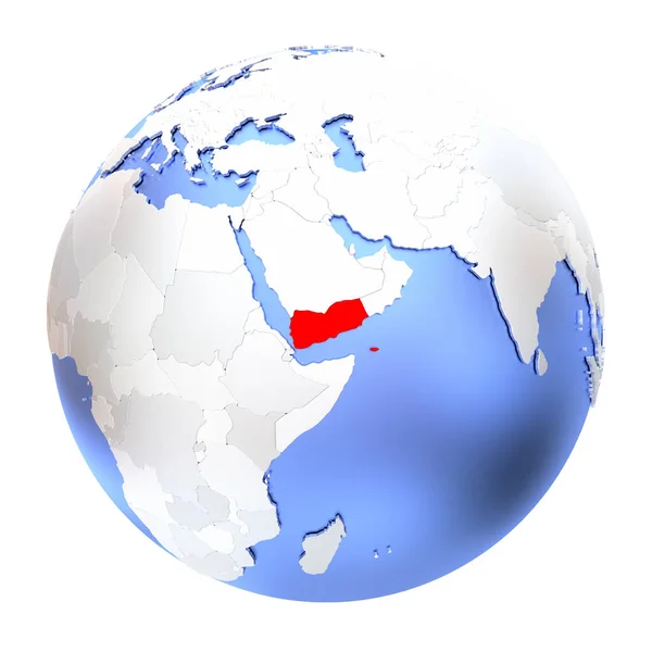 Yemen on metallic globe isolated — Stock Photo, Image