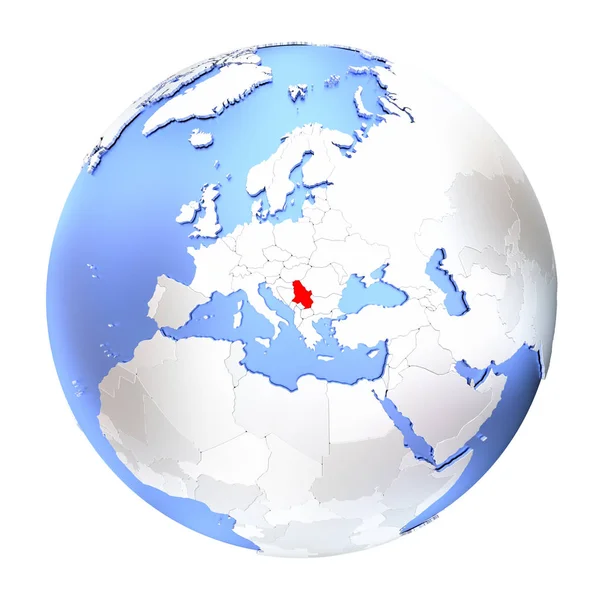 Serbia on metallic globe isolated — Stock Photo, Image