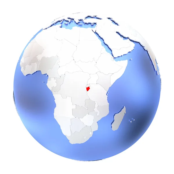 Burundi sobre globo metálico isolado — Fotografia de Stock