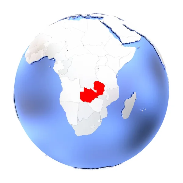 Замбия на металлическом глобусе изолирована — стоковое фото