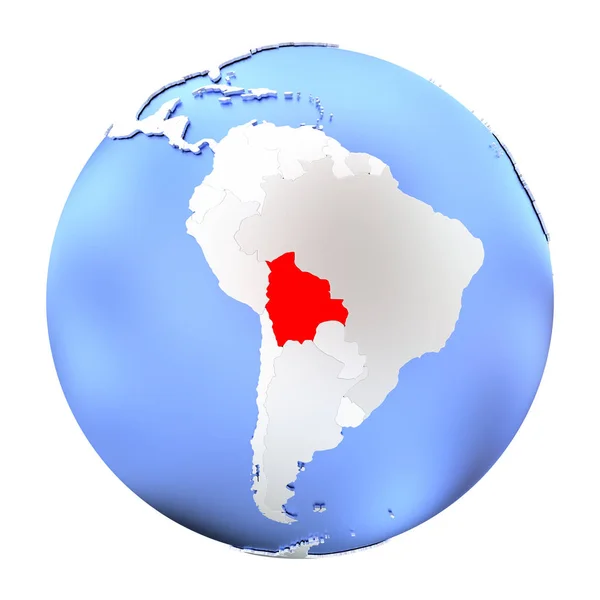 Боливия на металлическом глобусе изолирована — стоковое фото