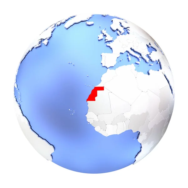 Västsahara på metalliska jordglob isolerade — Stockfoto