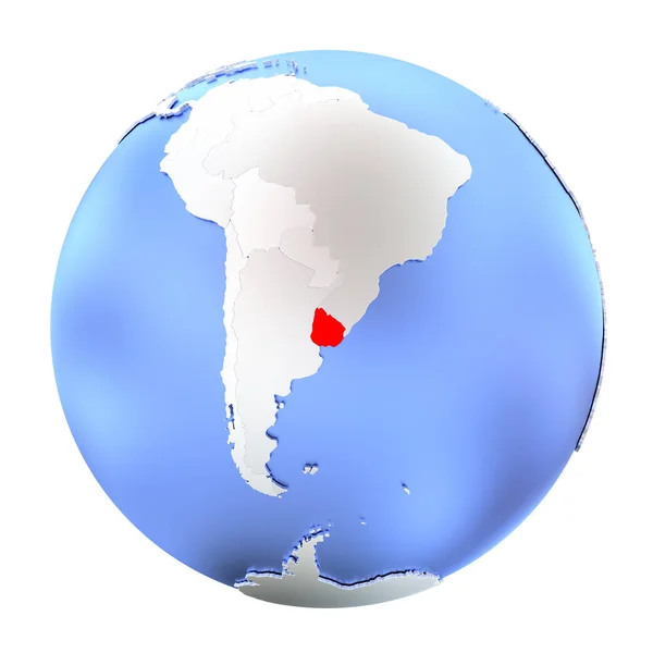 Uruguay op metalen wereldbol geïsoleerd — Stockfoto