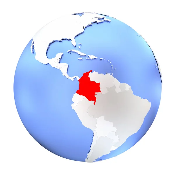 Colômbia em globo metálico isolado — Fotografia de Stock