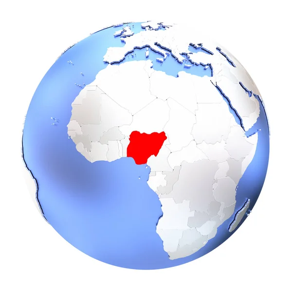 Nigeria på metalliska jordglob isolerade — Stockfoto