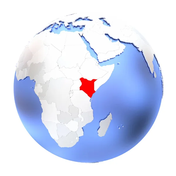 Kenya på metalliska jordglob isolerade — Stockfoto