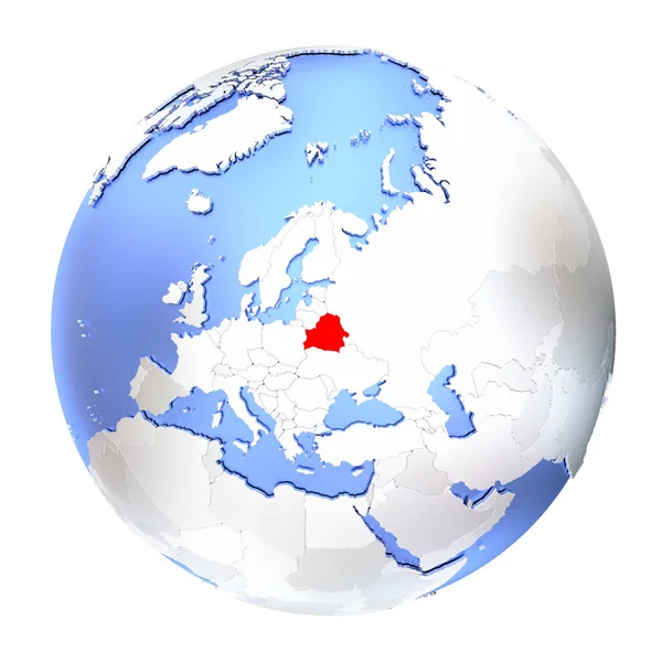 Białoruś na świecie metalicznej na białym tle — Zdjęcie stockowe