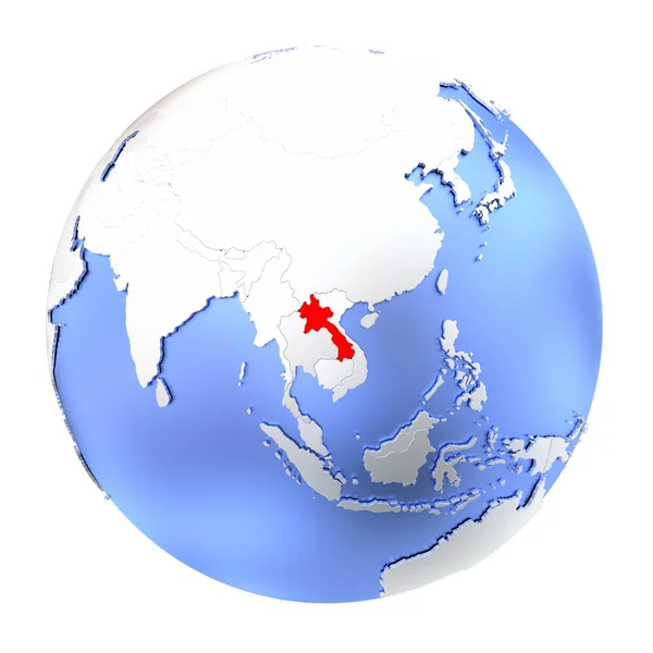 Laos op metalen wereldbol geïsoleerd — Stockfoto
