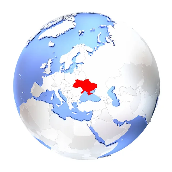 Ukraine on metallic globe isolated — Stock Photo, Image