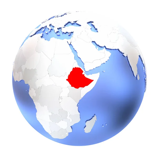 Etiópia no globo metálico isolado — Fotografia de Stock