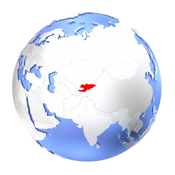 Quirguizistão em globo metálico isolado — Fotografia de Stock