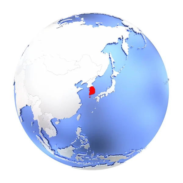 South Korea on metallic globe isolated — Stock Photo, Image