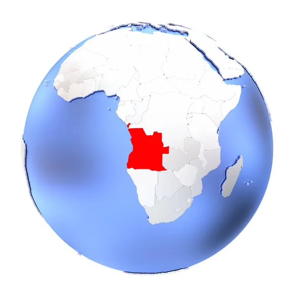 Angola på metalliska jordglob isolerade — Stockfoto