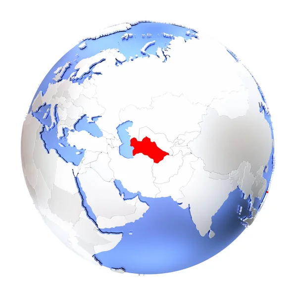 Turcomenistão sobre globo metálico isolado — Fotografia de Stock