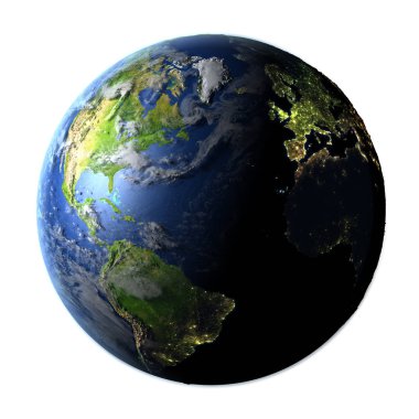 Kuzey Yarımküre üzerinde beyaz izole yeryüzünde