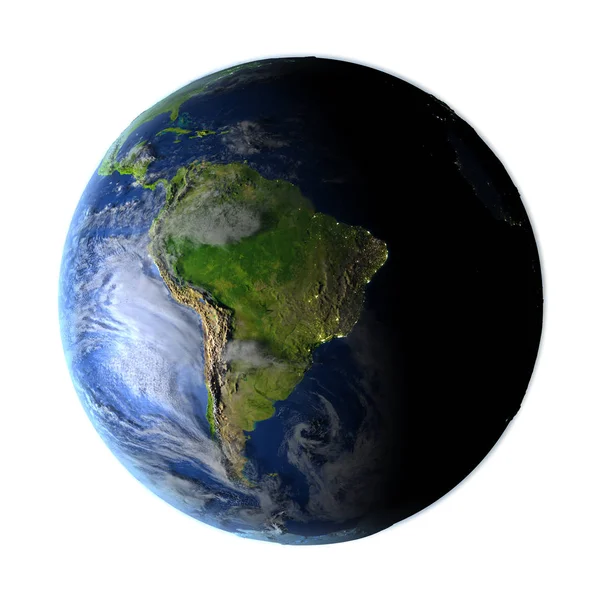 Zuid-Amerika op aarde geïsoleerd op wit — Stockfoto