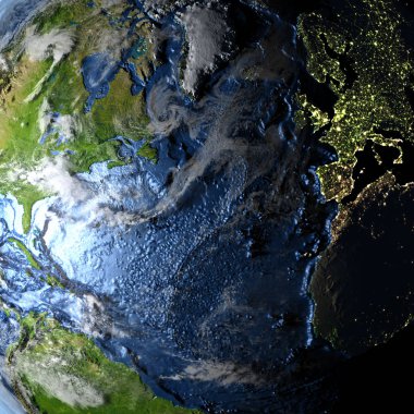 Kuzey Yarımküre yeryüzünde - görünür okyanus tabanı