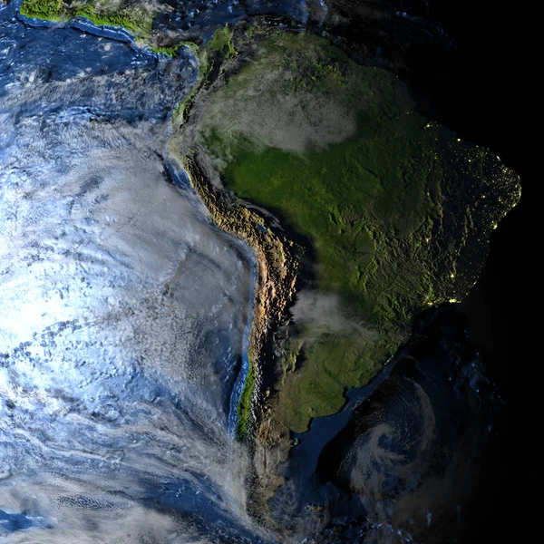 América do Sul na Terra - fundo oceânico visível — Fotografia de Stock