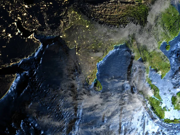 Sudeste Asiático na Terra à noite - fundo oceânico visível — Fotografia de Stock