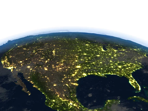 美国在地球上的夜晚 — 图库照片