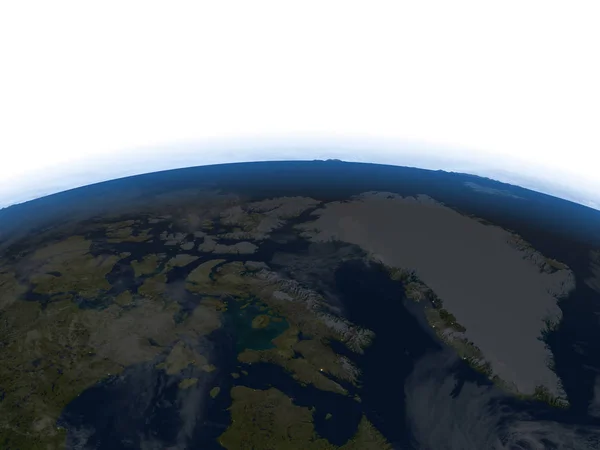 Canada de Nord și Groenlanda noaptea pe planeta Pământ — Fotografie, imagine de stoc