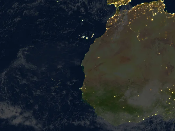 África Ocidental à noite no planeta Terra — Fotografia de Stock