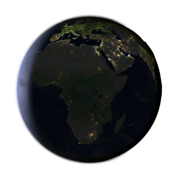 Afryka na ziemi w nocy na białym tle — Zdjęcie stockowe