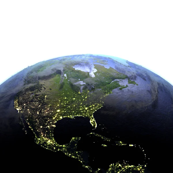 중앙 및 지구의 현실적인 모델에 밤에 북미 지역 — 스톡 사진
