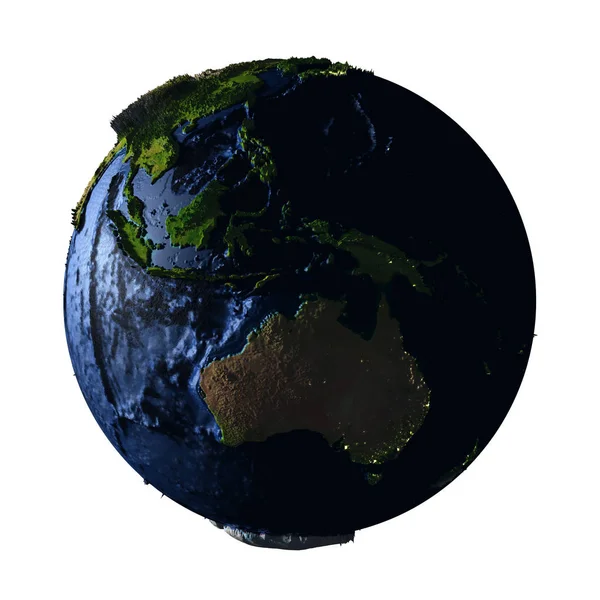 Australië op aarde nacht geïsoleerd op wit — Stockfoto