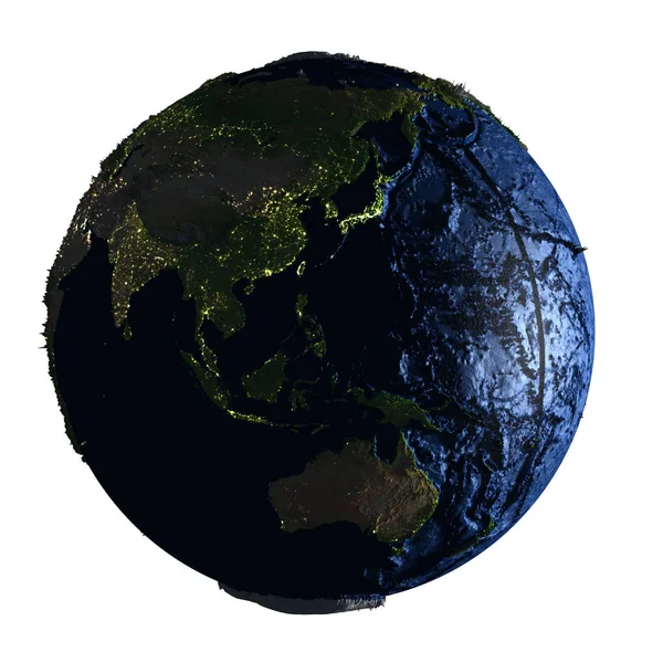 Australásia na Terra à noite isolada em branco — Fotografia de Stock