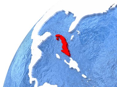 Metalik küre mavi okyanuslar ile Küba