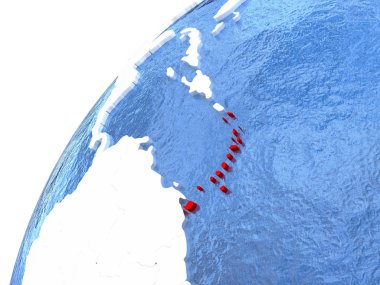 Metalik küre mavi okyanuslar ile Karayipler