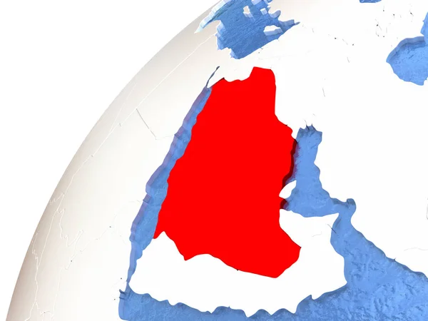 Saudi arabia auf metallischem Globus mit blauen Ozeanen — Stockfoto