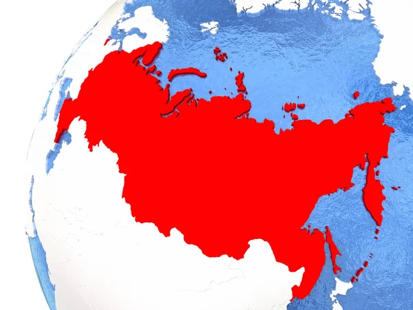 Россия на металлическом глобусе с голубыми океанами — стоковое фото