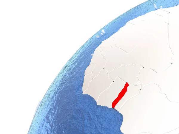 Togo auf metallischem Globus mit blauen Ozeanen — Stockfoto