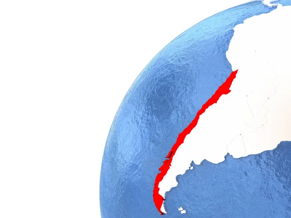 Chile em globo metálico com oceanos azuis — Fotografia de Stock