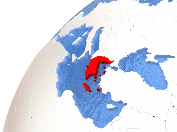 Griechenland auf metallischem Globus mit blauen Ozeanen — Stockfoto