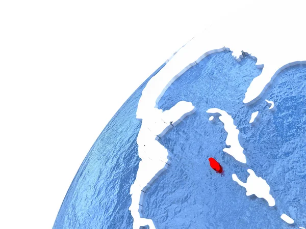Jamaica op metalen wereldbol met blauwe oceanen — Stockfoto