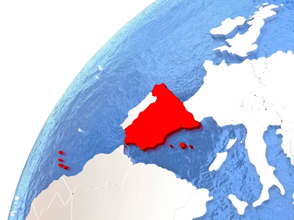 Hiszpania na metalowe glob z oceanów niebieski — Zdjęcie stockowe