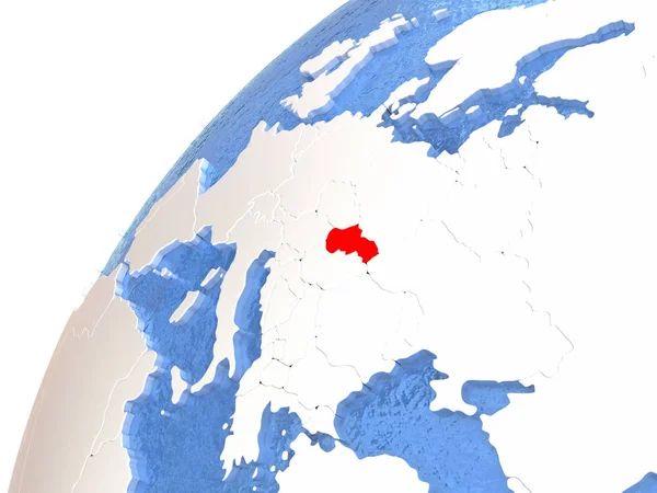 Slovacchia su globo metallico con oceani blu — Foto Stock